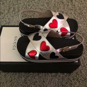 Gucci Sunrise Metallic Leather Platform Sandals